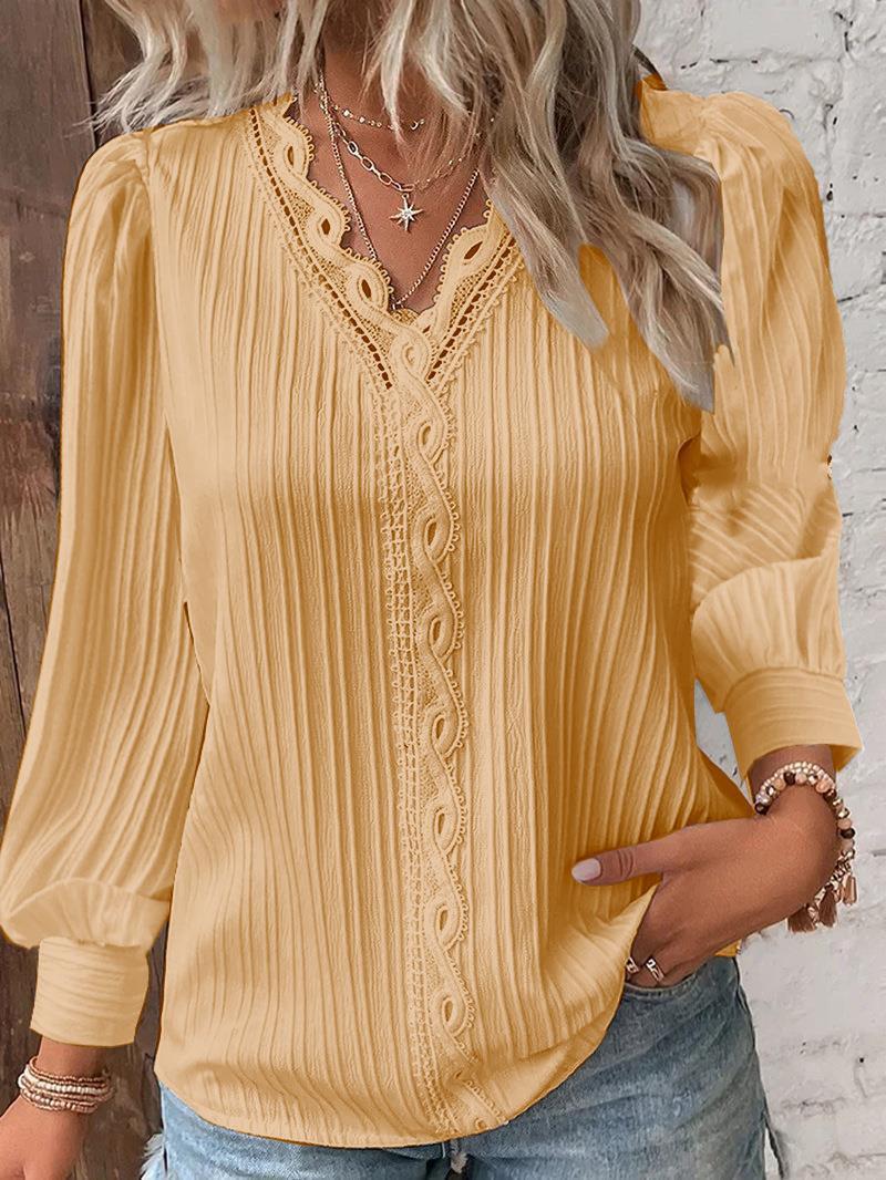 Nova pleated lace trim blouse with puff sleeves – image 10