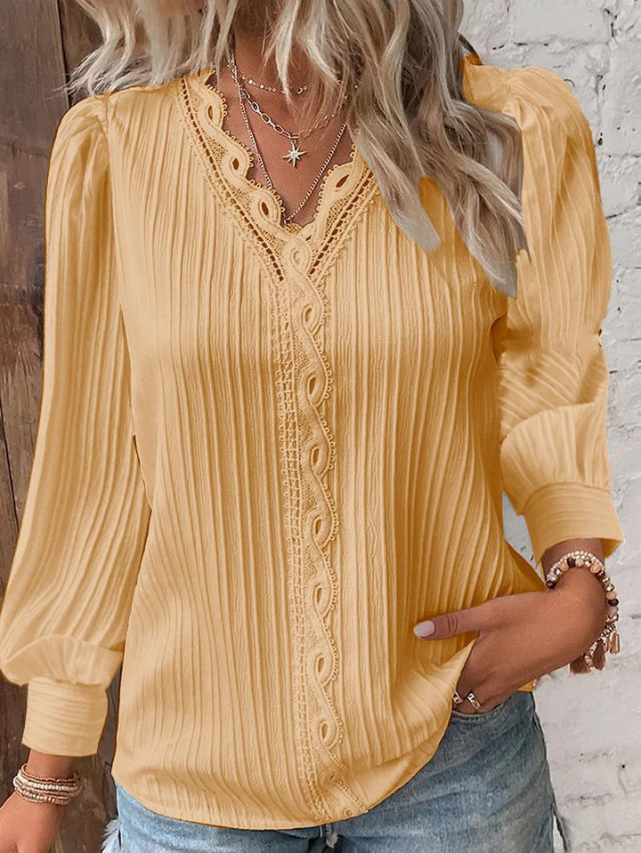 Nova pleated lace trim blouse with puff sleeves – image 10
