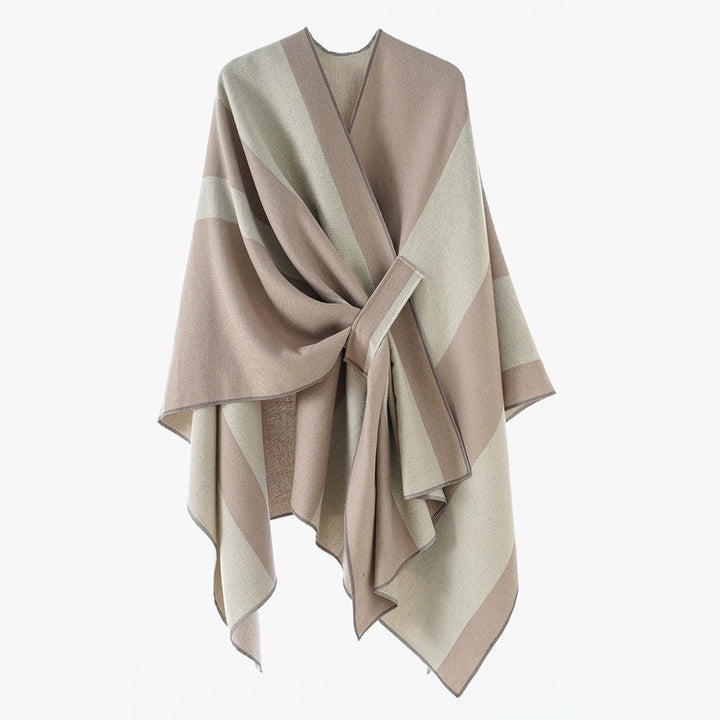 Rosella belted knit poncho with contrast trim – image 14