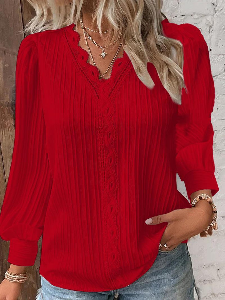 Nova pleated lace trim blouse with puff sleeves – image 9