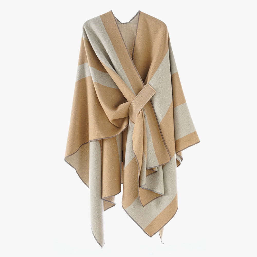 Rosella belted knit poncho with contrast trim – image 10
