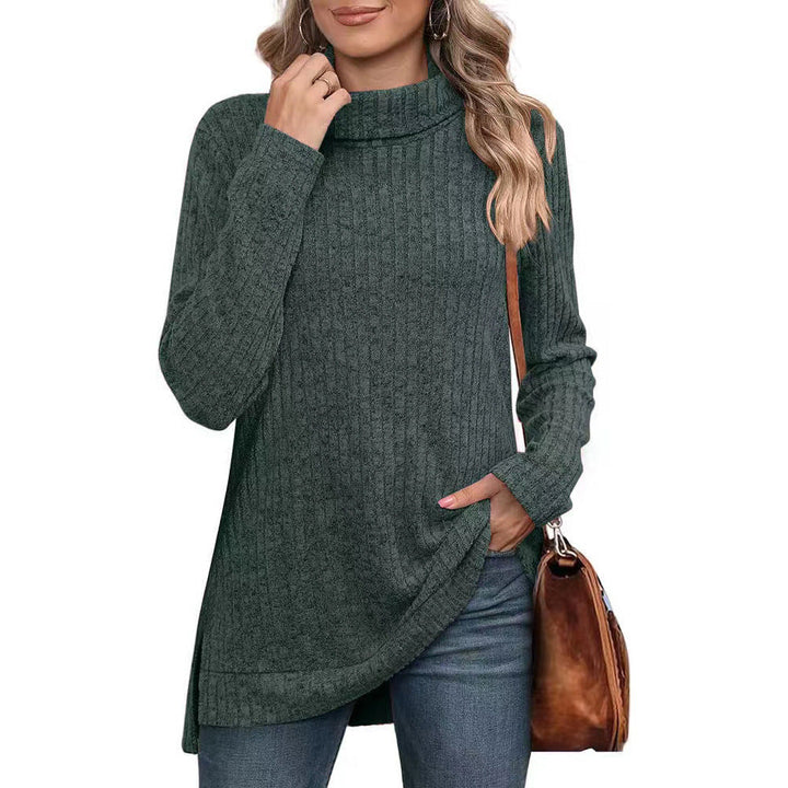 Philomena ribbed roll neck knit tunic with side slits – image 2