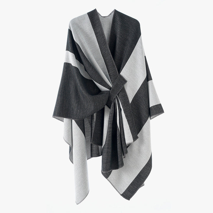 Rosella belted knit poncho with contrast trim – image 6