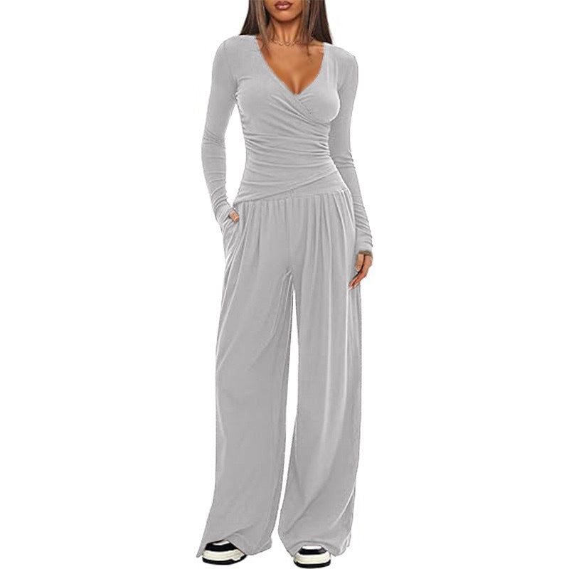 Josiane asymmetric wrap top and wide leg trouser set – image 6