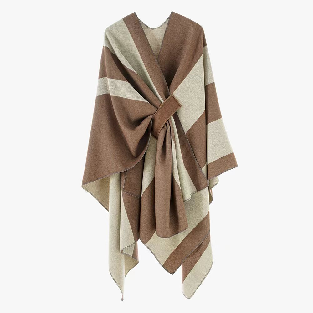 Rosella belted knit poncho with contrast trim – image 7