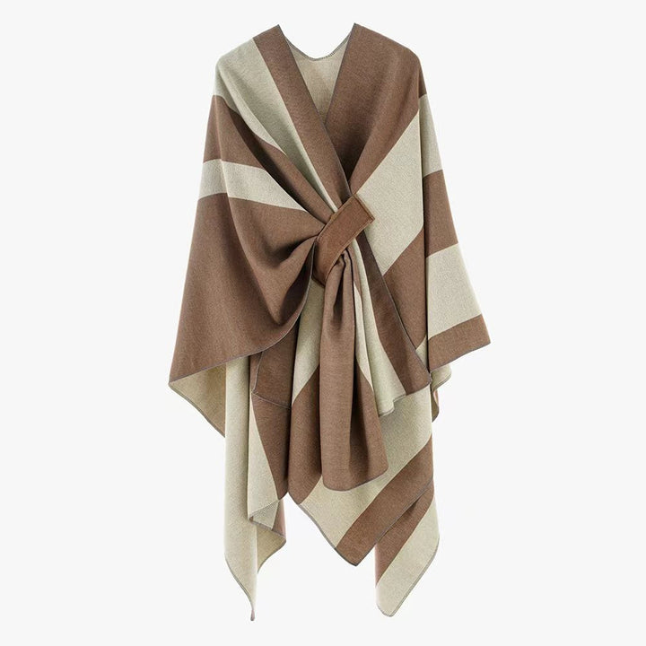 Rosella belted knit poncho with contrast trim – image 7