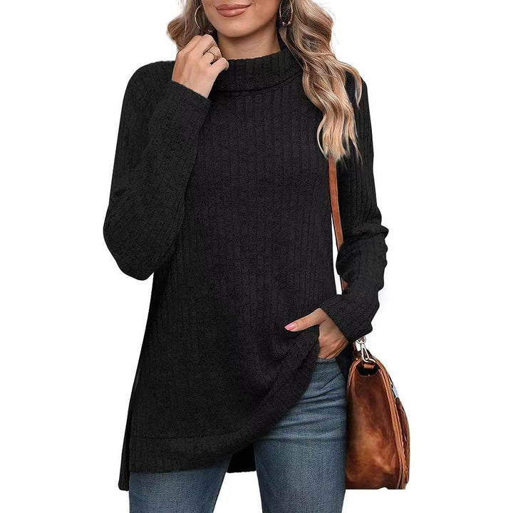 Philomena ribbed roll neck knit tunic with side slits – image 8
