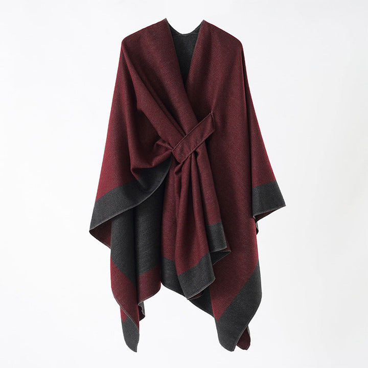 Rosella belted knit poncho with contrast trim – image 26