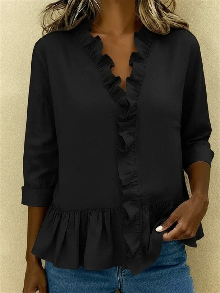Ludovica ruffle neck blouse with three quarter sleeves – image 9