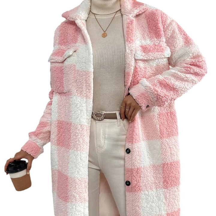 Klara long coat in apricot and white check