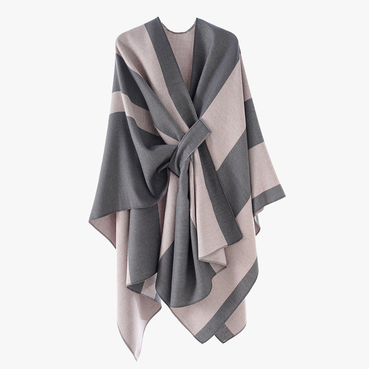 Rosella belted knit poncho with contrast trim – image 20