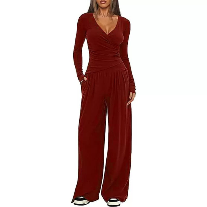 Josiane asymmetric wrap top and wide leg trouser set – image 7
