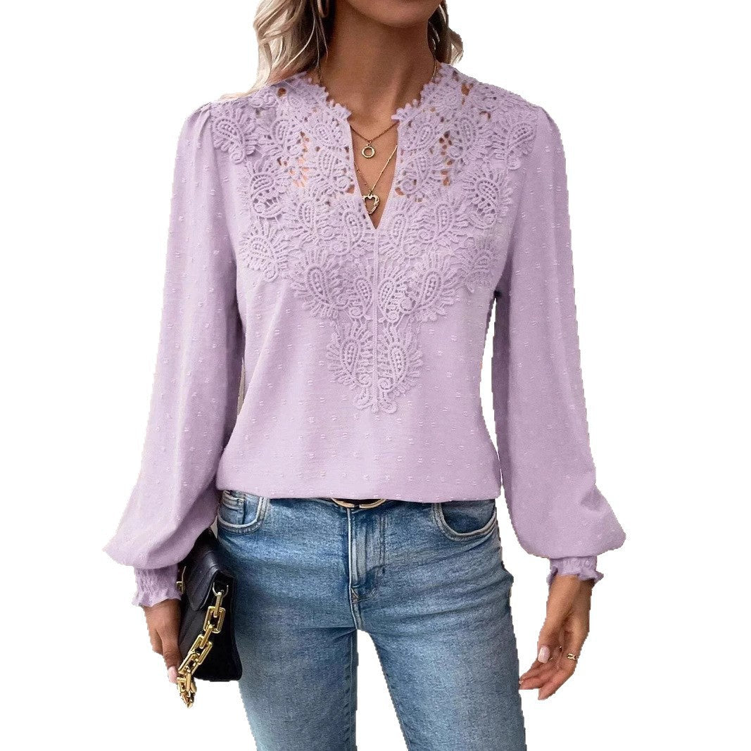 Leticia lace trim V neck textured blouse – image 5