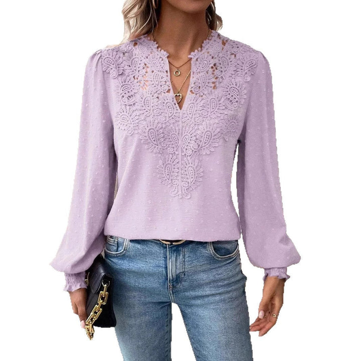 Leticia lace trim V neck textured blouse – image 5