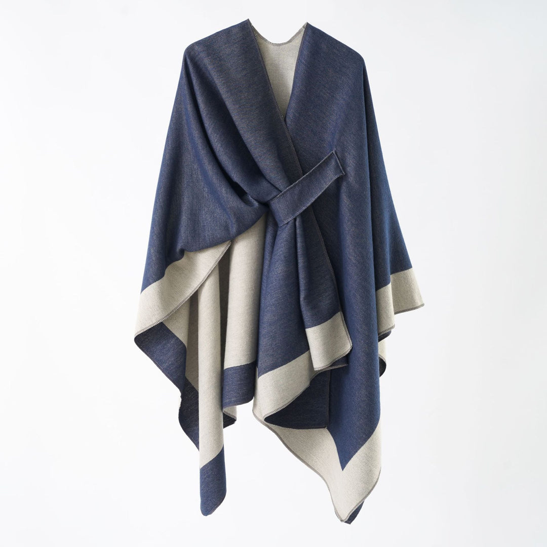 Rosella belted knit poncho with contrast trim – image 12