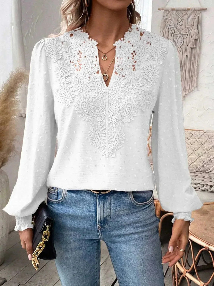 Leticia lace trim V neck textured blouse – image 6
