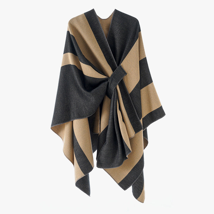 Rosella belted knit poncho with contrast trim – image 17