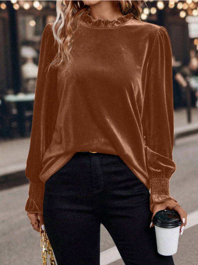 Graziella velvet blouse with ruffle collar – image 7