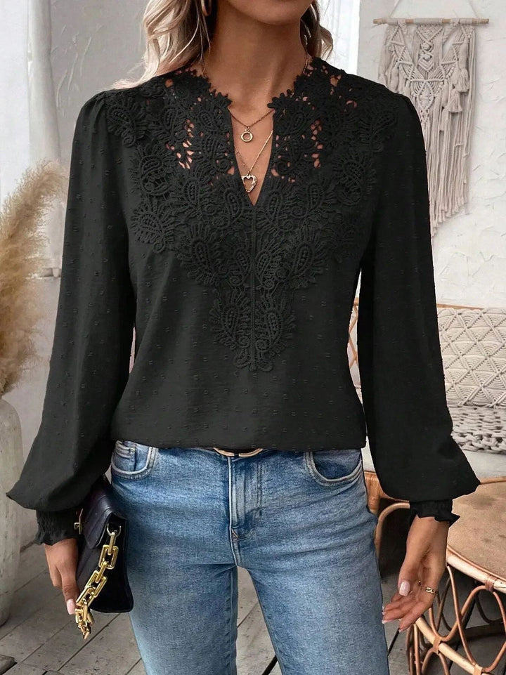 Leticia lace trim V neck textured blouse – image 7