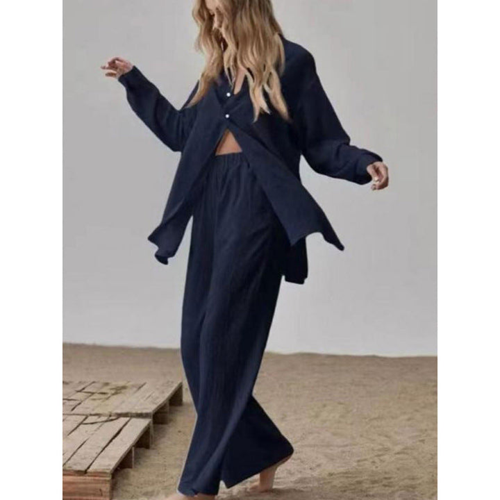 Davina satin pyjama set with wide leg trousers – image 3