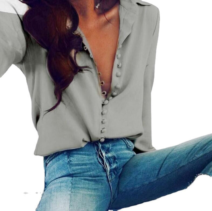 Esmeralda silky V neck blouse with concealed buttons – image 5