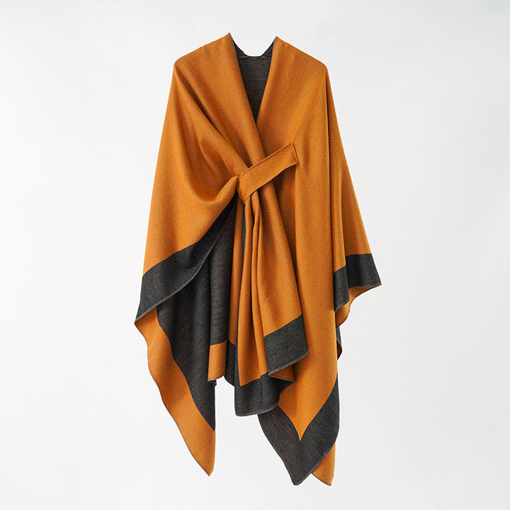 Rosella belted knit poncho with contrast trim – image 24