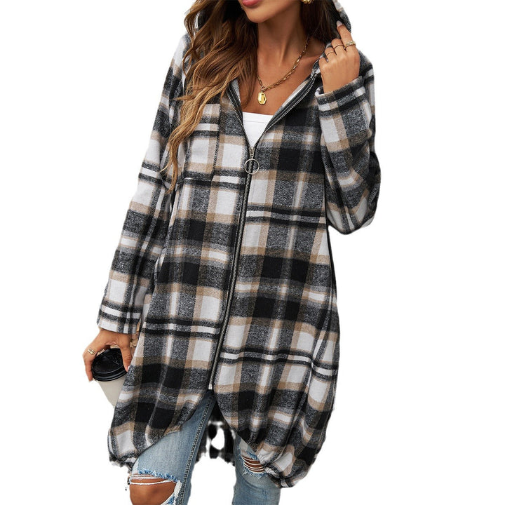 Ines long hooded coat, balloon hem detail