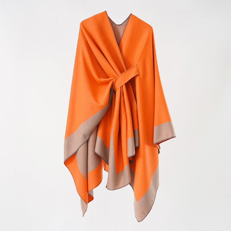 Rosella belted knit poncho with contrast trim – image 8