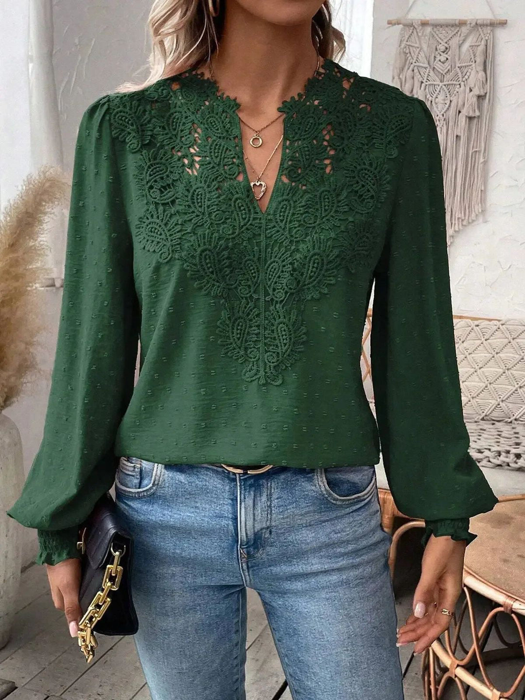 Leticia lace trim V neck textured blouse – image 11