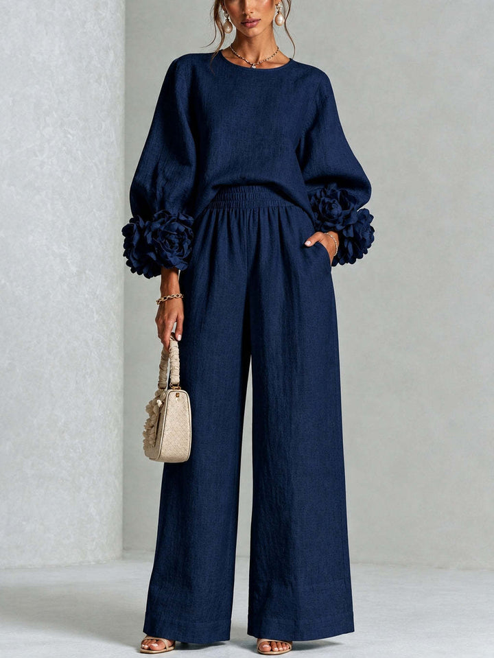 Rosalie two piece set, wide leg trouser detail
