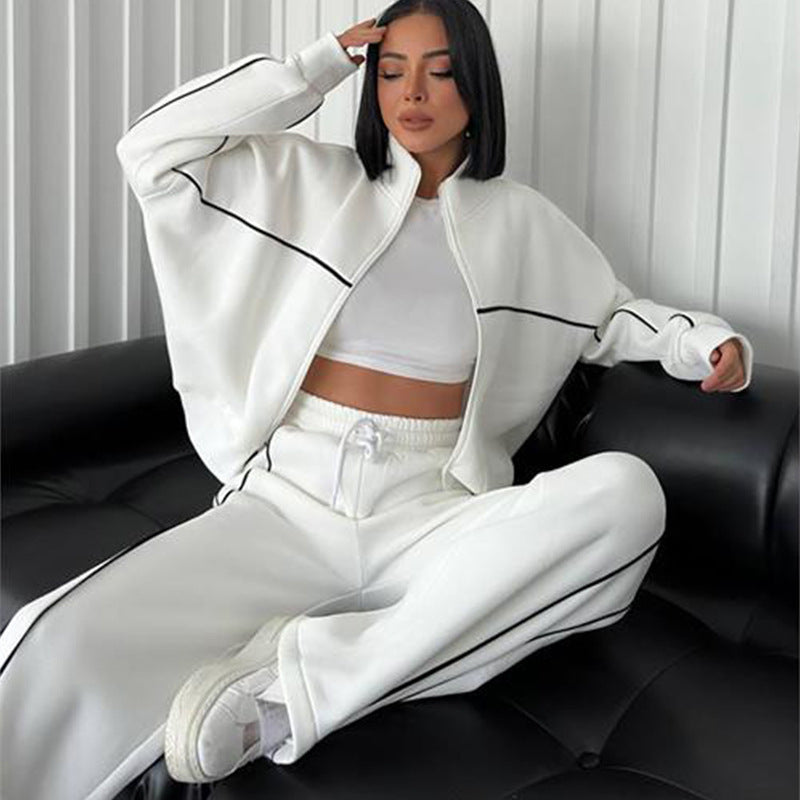 Hyacinth oversized zip up tracksuit set with contrast piping – image 3