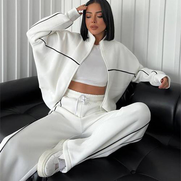 Hyacinth oversized zip up tracksuit set with contrast piping – image 3