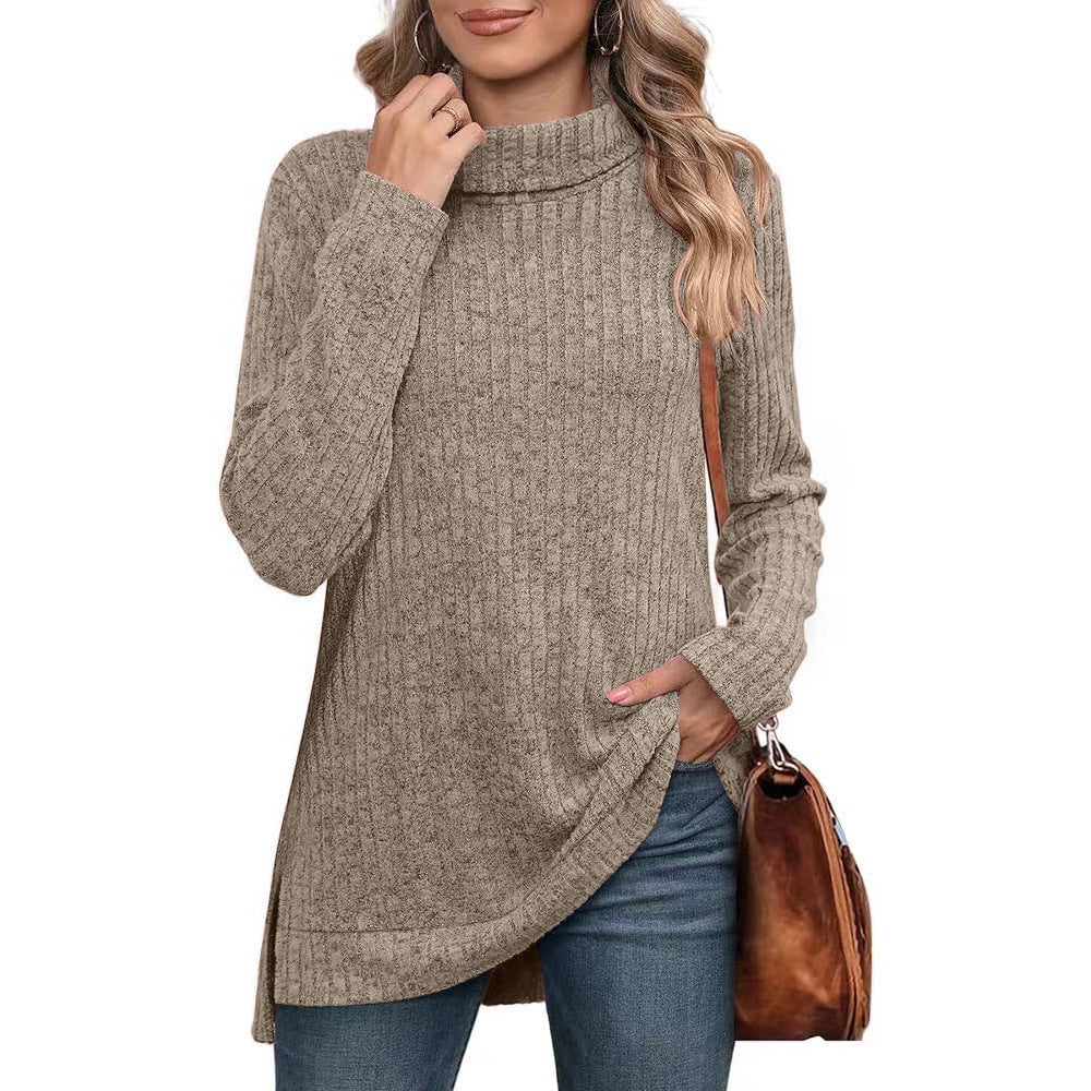 Philomena ribbed roll neck knit tunic with side slits – image 3