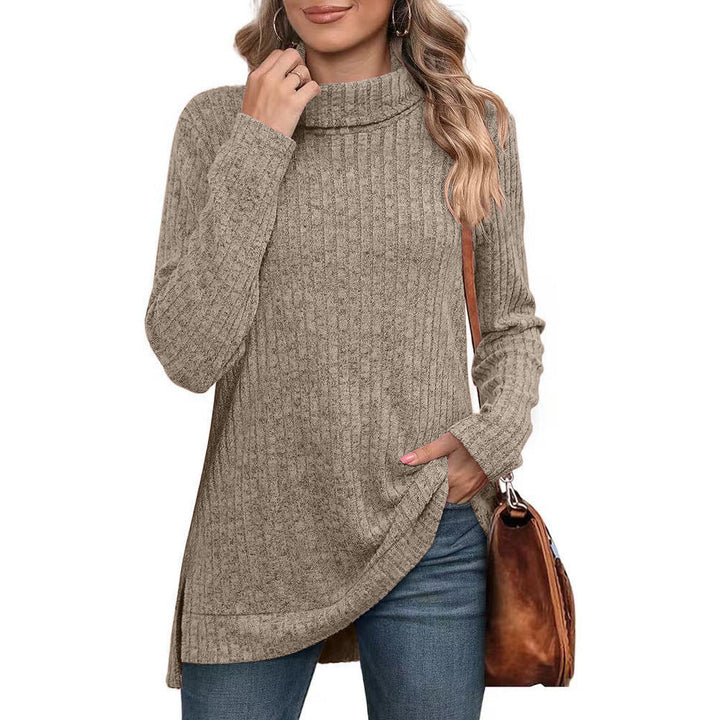 Philomena ribbed roll neck knit tunic with side slits – image 3