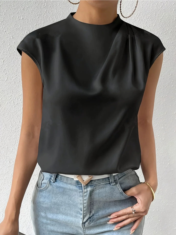 Louisa sleeveless satin blouse with high neck