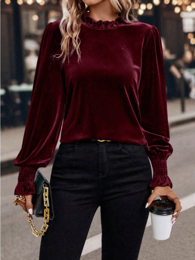 Graziella velvet blouse with ruffle collar – image 8