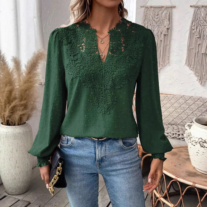 Leticia lace trim V neck textured blouse – image 3