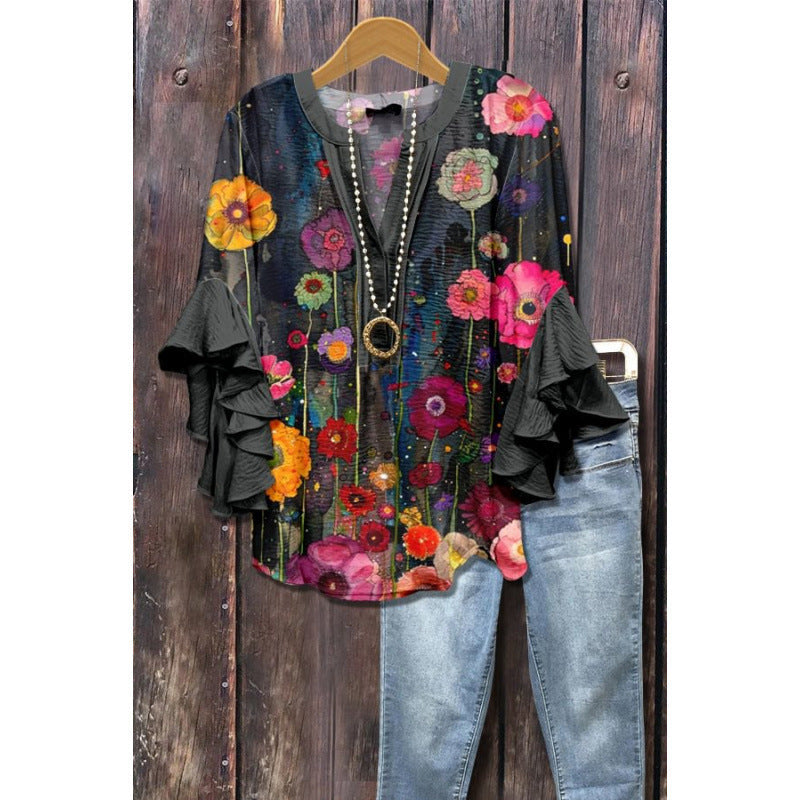 Agatha ruffle blouse with long sleeves