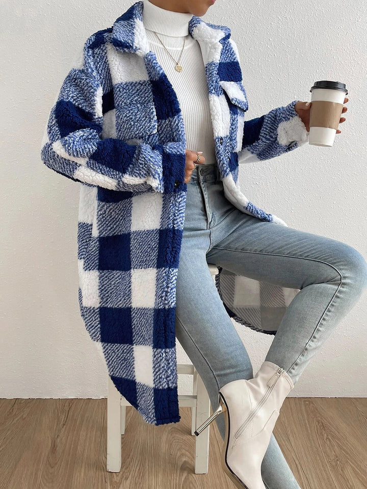 Klara long check coat, full length