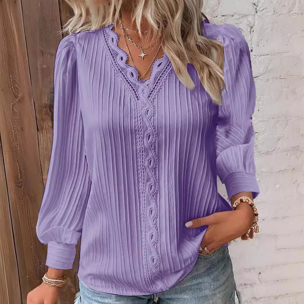 Nova pleated lace trim blouse with puff sleeves – image 4
