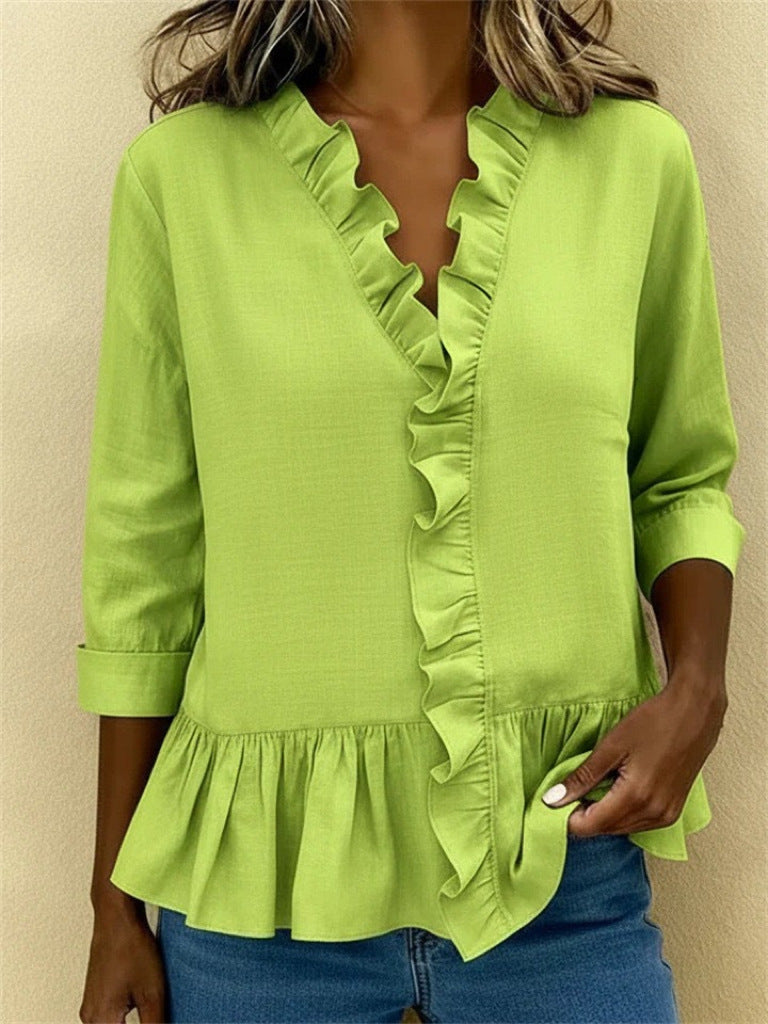 Ludovica ruffle neck blouse with three quarter sleeves – image 12