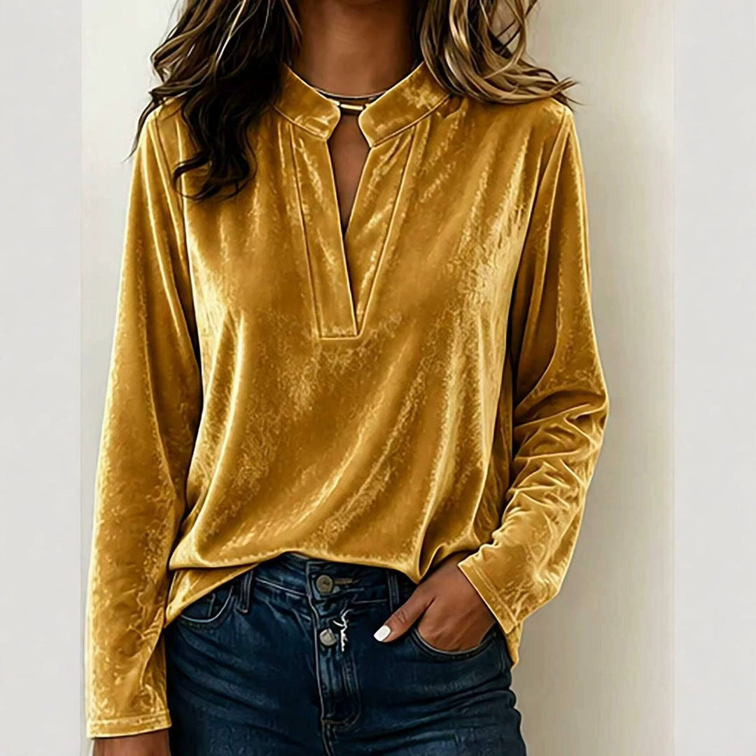Ornella velvet v neck blouse with stand collar – image 4