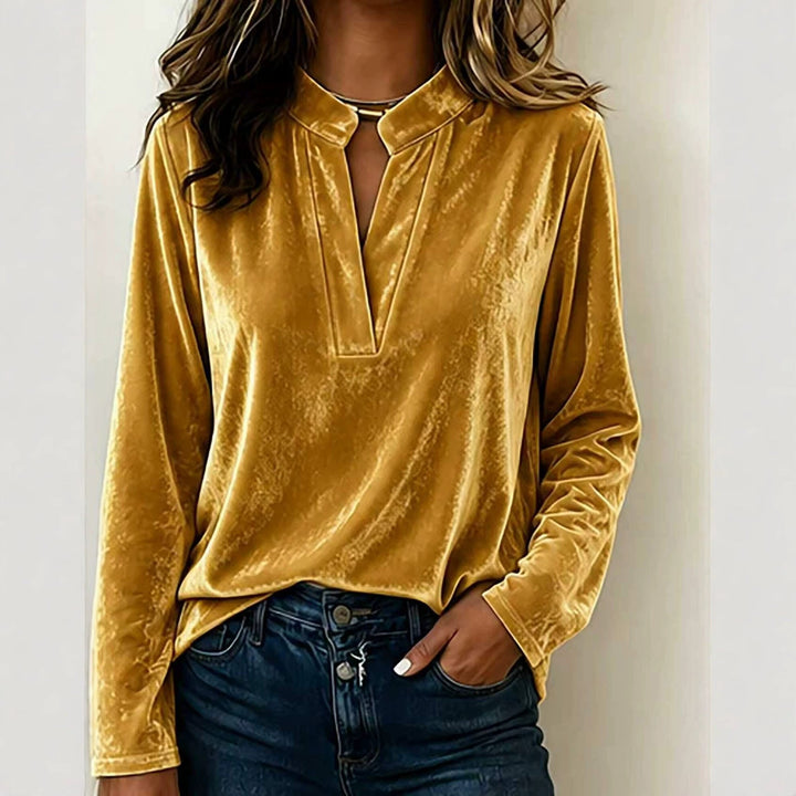 Ornella velvet v neck blouse with stand collar – image 4