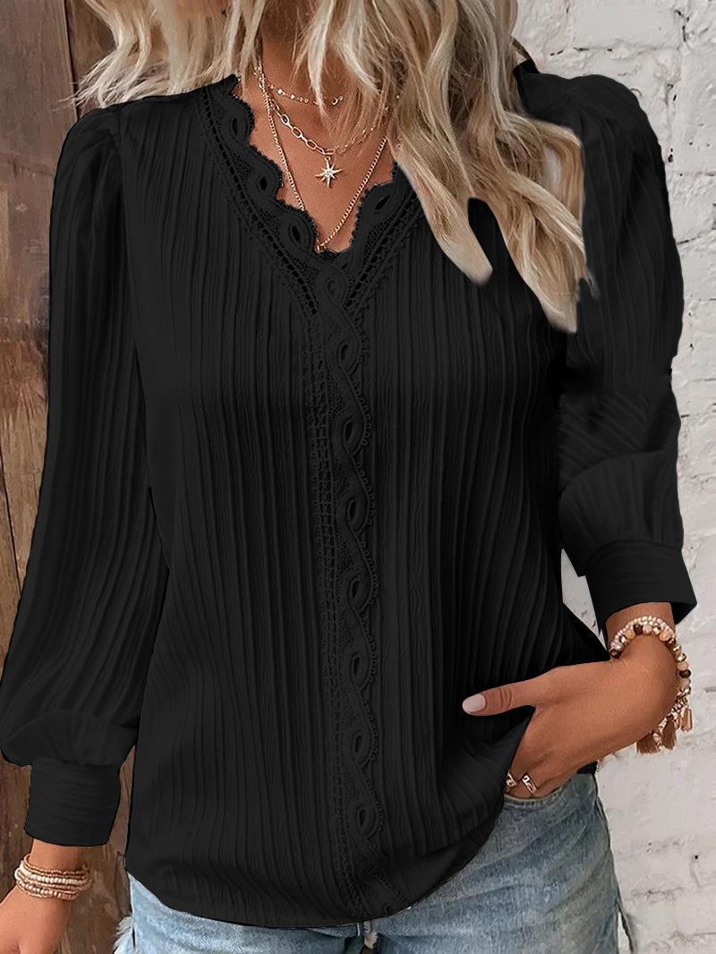 Nova pleated lace trim blouse with puff sleeves – image 7