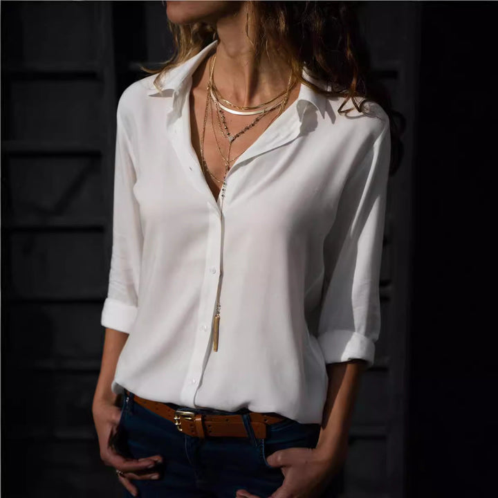 Eugenie Elegant Chiffon Blouse with Roll Up Sleeves - image 2