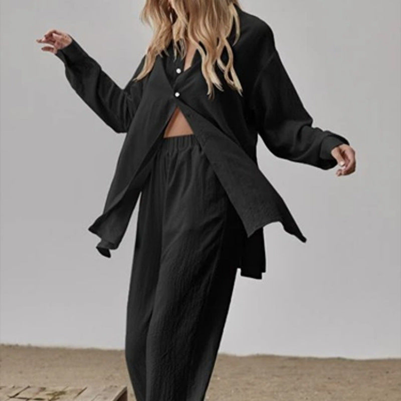 Davina satin pyjama set with wide leg trousers