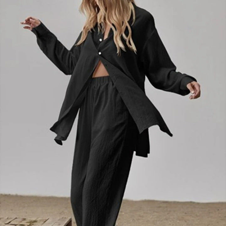 Davina satin pyjama set with wide leg trousers