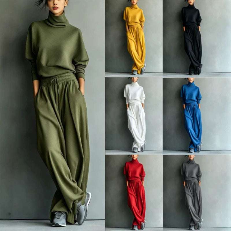 Aude roll neck knit lounge set with palazzo trousers