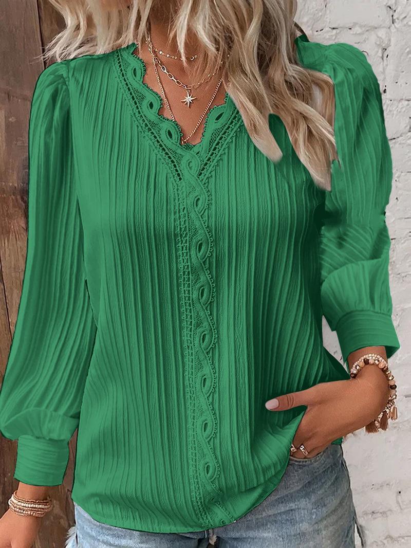 Nova pleated lace trim blouse with puff sleeves – image 11