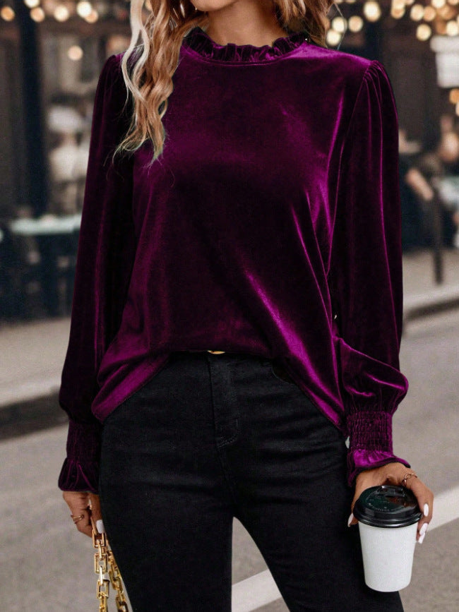Graziella velvet blouse with ruffle collar – image 10